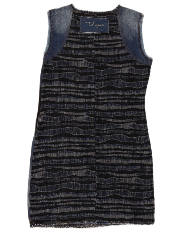 DESIGUAL Vestido feminino gráfico jeans básico UE 42 grande listrado azul marinho