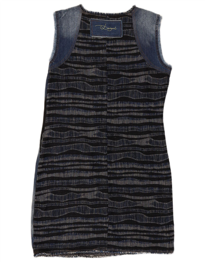 DESIGUAL Vestido feminino gráfico jeans básico UE 42 grande listrado azul marinho