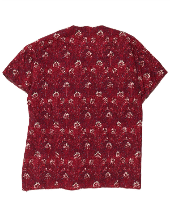 Blusa feminina vintage com padrão abstrato Reino Unido 14 grande Borgonha