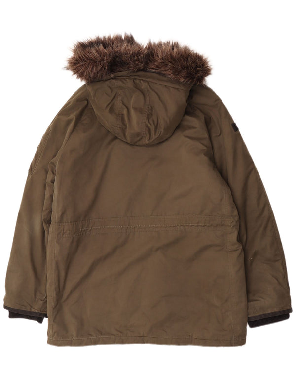 Jaqueta Parka masculina Superdry com capuz UK 40 poliéster cáqui grande