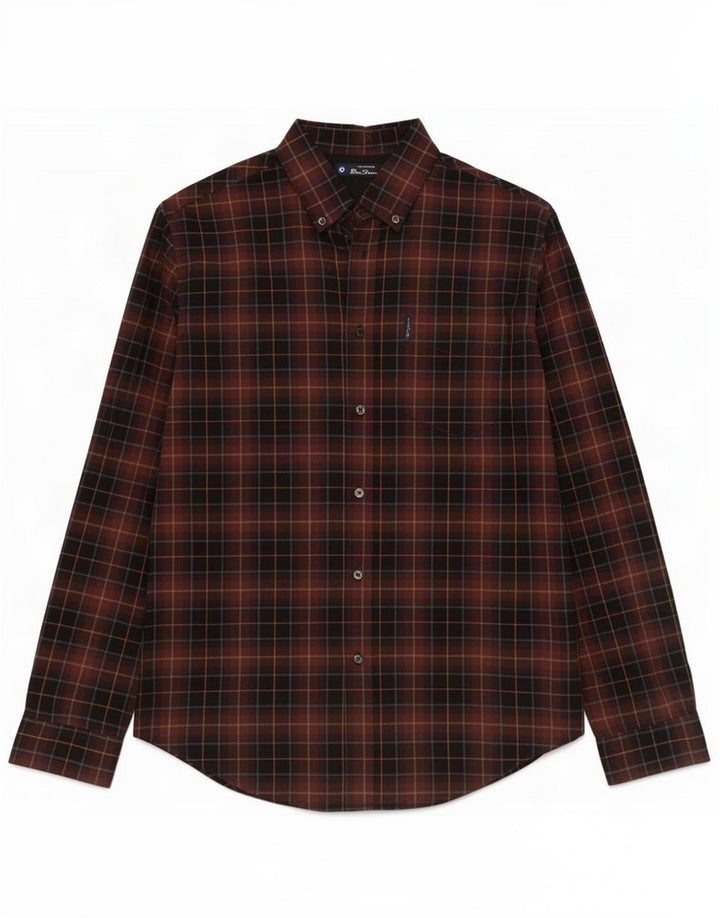 Camisa masculina Ben Sherman de algodão xadrez marrom médio