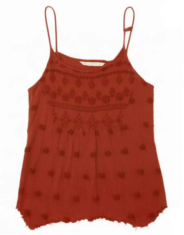 Top feminino Zara Trafaluc Crop assimétrico Cami UK 14 grande vermelho floral