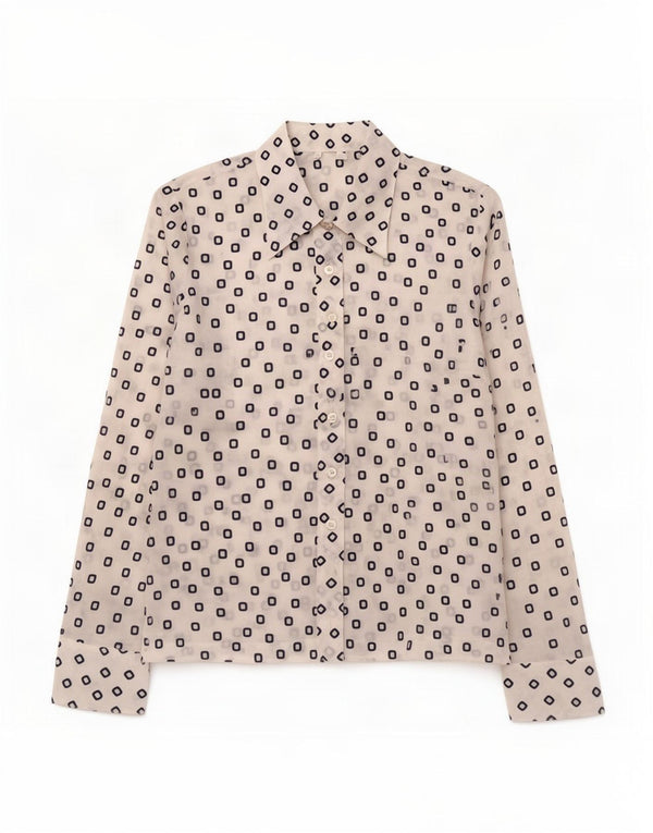 Camisa feminina vintage IT 48 XL branca geométrica