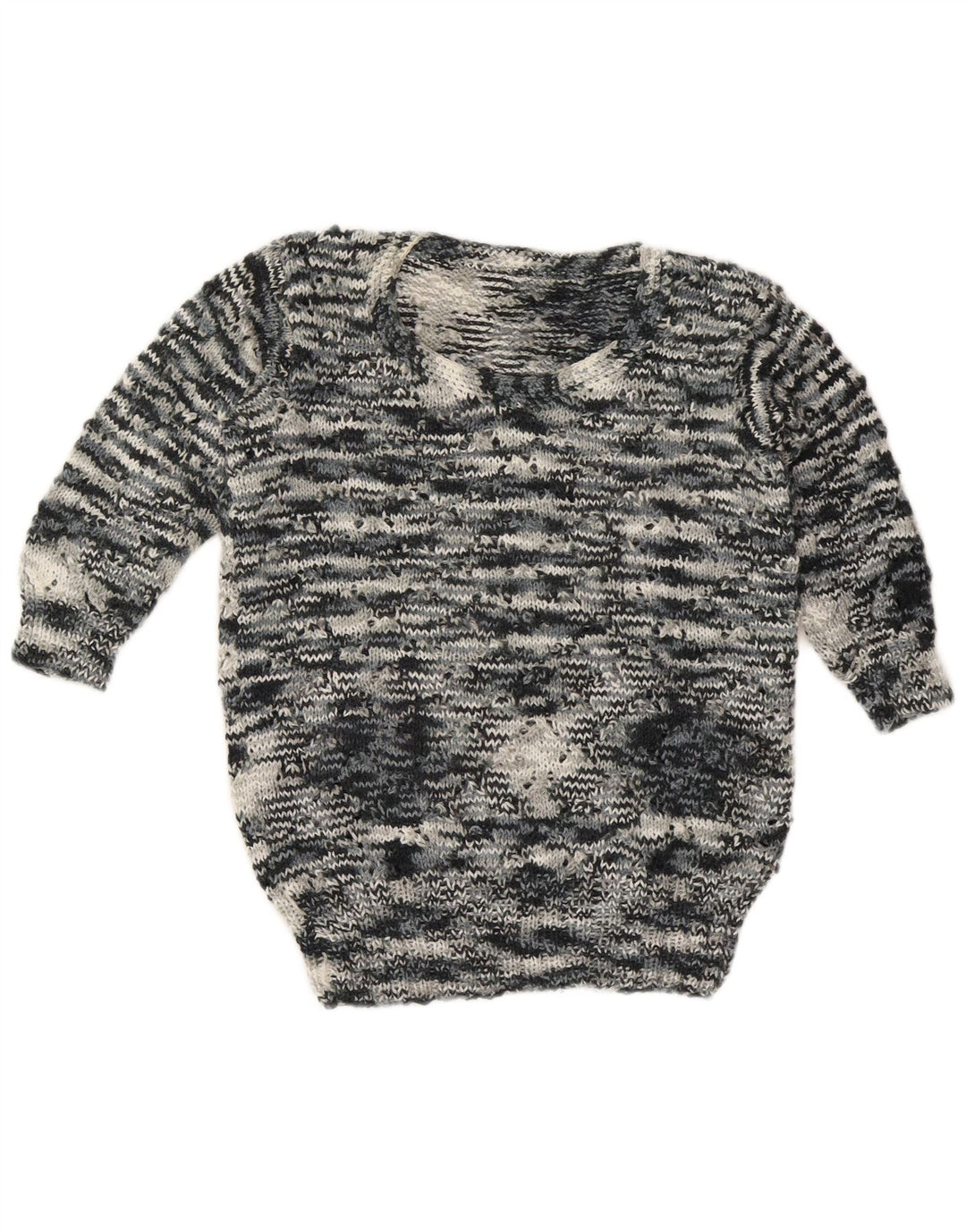 Suéter feminino vintage com gola canoa UK 12 cinza médio