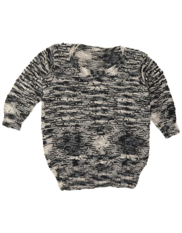 Suéter feminino vintage com gola canoa UK 12 cinza médio
