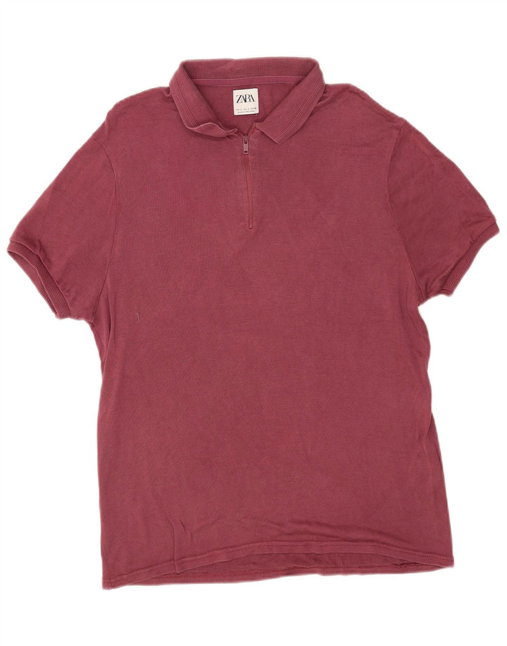 Zara Camisa polo masculina grande Borgonha Lyocell