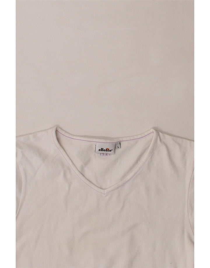 ELLESSE Womens T-Shirt Top UK 16 Large Off White Cotton Vintage Ellesse and Second-Hand Ellesse from Messina Hembry 