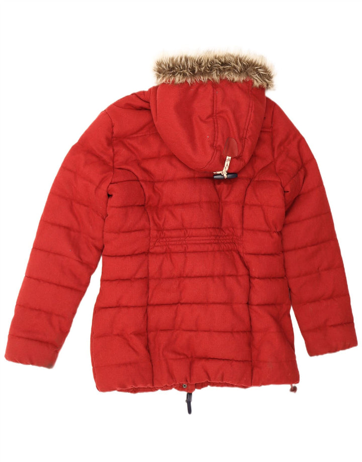Casaco acolchoado com capuz feminino Superdry UK 16 grande poliéster vermelho