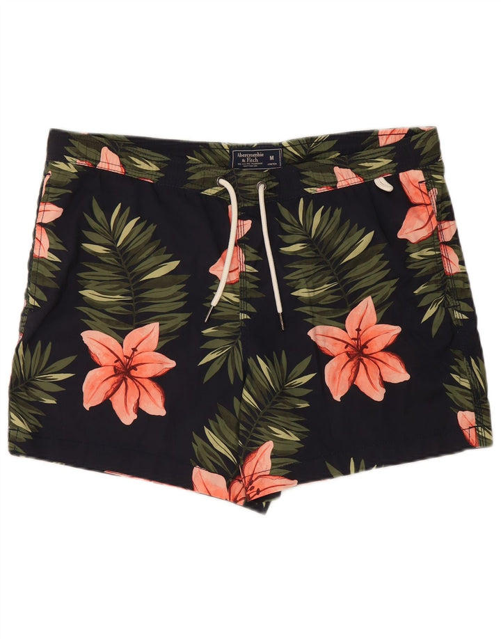 Shorts de natação masculino Abercrombie & Fitch, poliéster floral preto médio