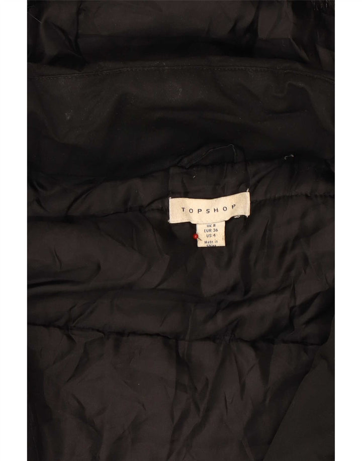 Jaqueta Parka com capuz feminina Topshop Reino Unido 8 poliéster preto pequeno