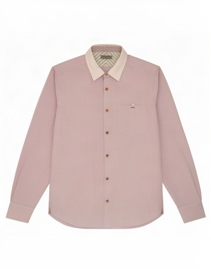 Camisa masculina Ted Baker tamanho 3 algodão listrado roxo médio