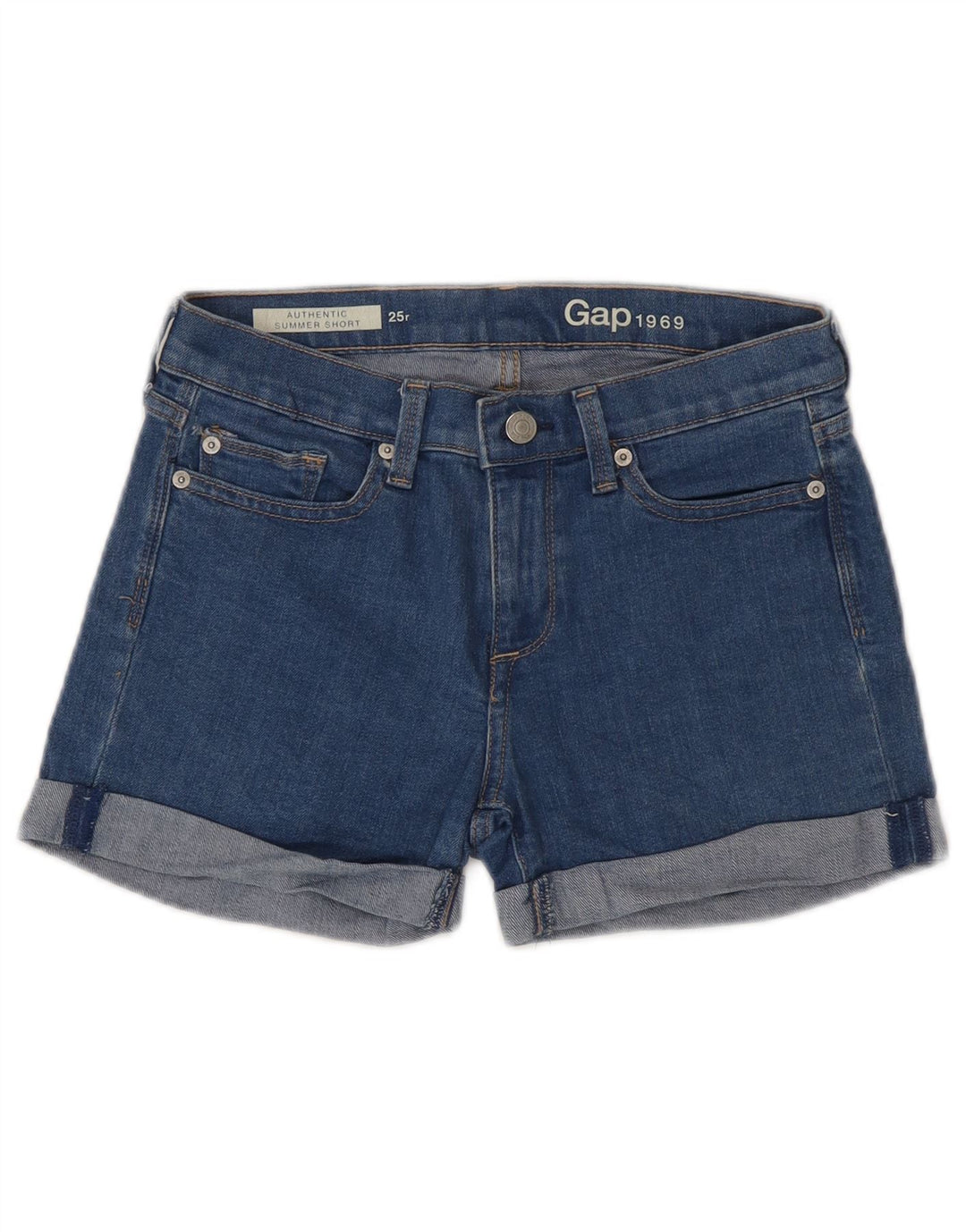 Shorts jeans feminino Gap EUA 0 XS W25 algodão azul
