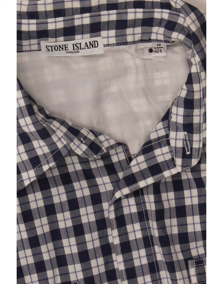 Camisa Stone Island Boys Manga Curta 15-16 Anos Azul Marinho Xadrez