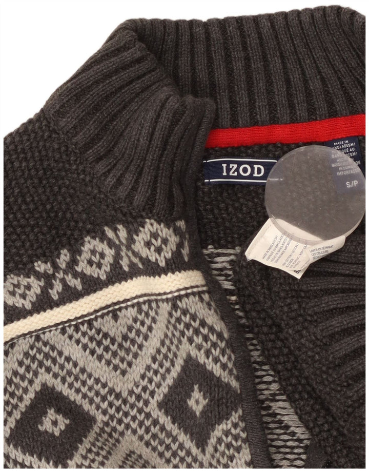 Suéter masculino IZOD com zíper e gola redonda, pequeno, cinza, Fair Isle, algodão
