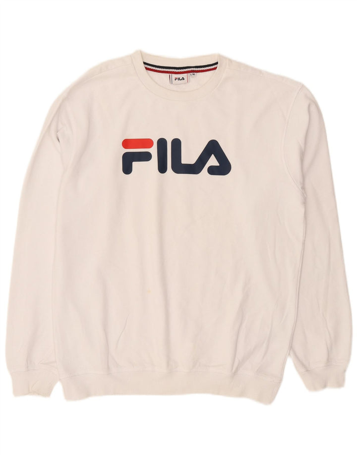 Fila Mens Graphic Moletom Jumper Médio Algodão Branco
