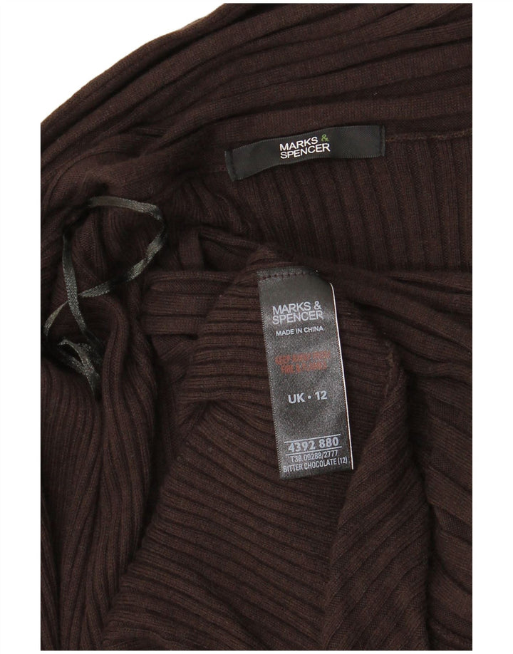 Suéter cardigã feminino aberto com palangre MARKS & SPENCER Reino Unido 12 marrom médio