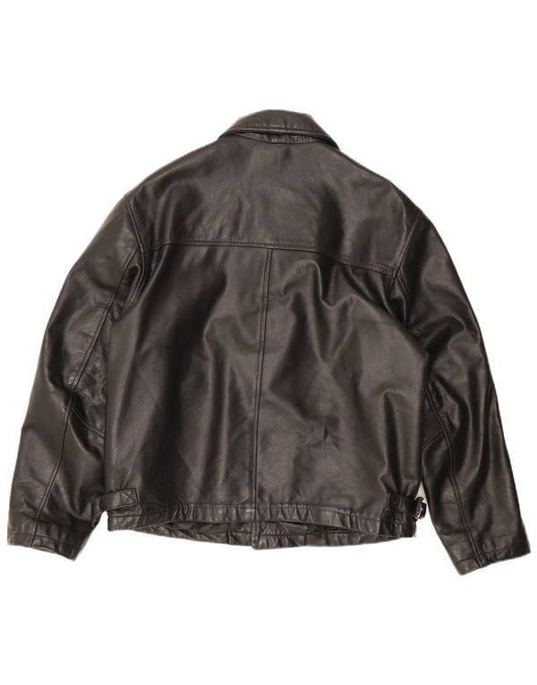 Jaqueta de couro masculina vintage IT 50 grande couro preto
