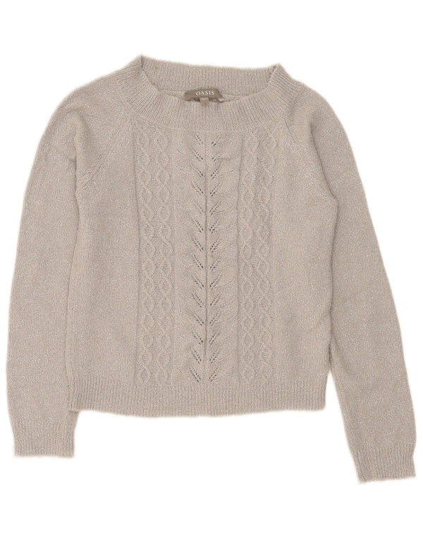 Suéter feminino Oasis com gola canoa e gola canoa Reino Unido 6 XS cinza manchado acrílico