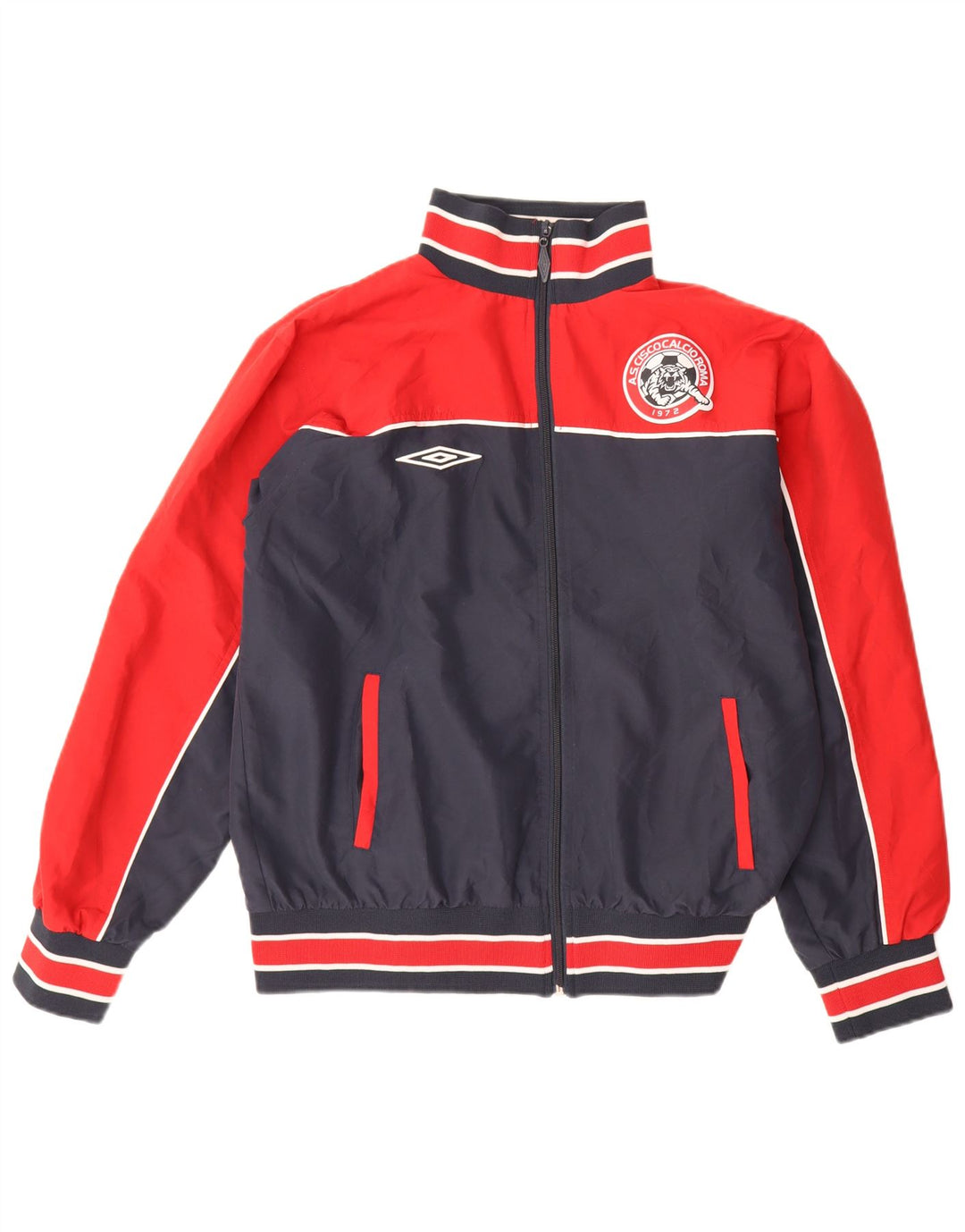 Jaqueta masculina de agasalho gráfico Umbro grande bloco colorido azul marinho