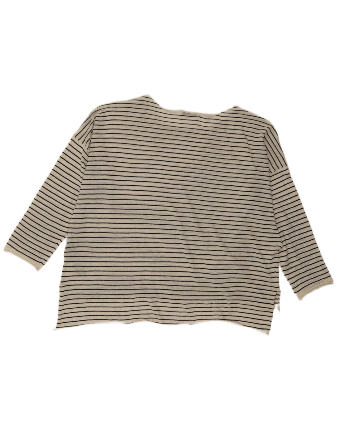 Zara Top feminino oversized manga comprida UK 14 poliéster listrado branco médio