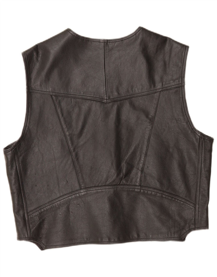 Colete de couro masculino vintage 2XL couro preto