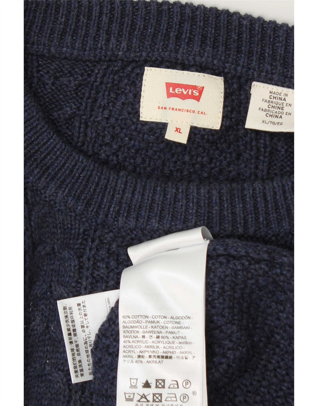 Suéter masculino Levi's com gola redonda XL algodão azul marinho