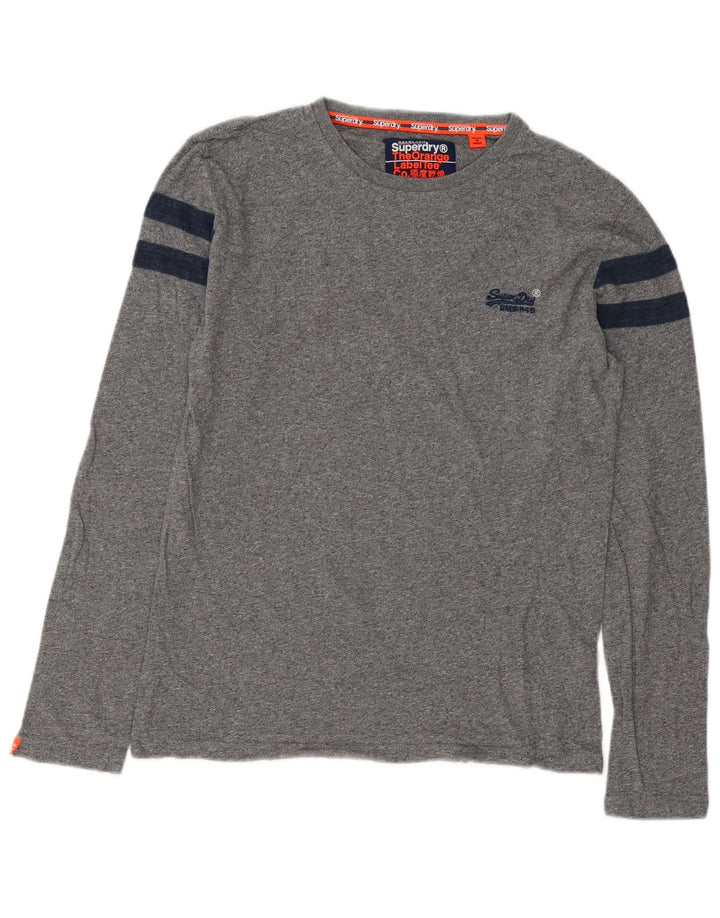 Top masculino Superdry manga comprida pequeno algodão manchado cinza