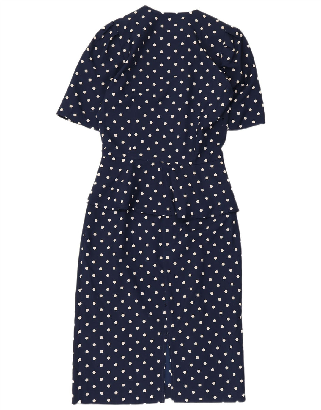 Vestido peplum feminino vintage IT 42 poliéster de bolinhas azul marinho médio