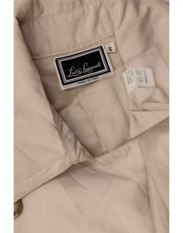 Trench Coat feminino Luisa Spagnoli UK 10 pequeno poliéster bege