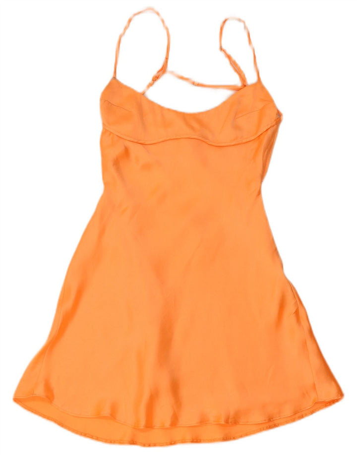 Zara Mini Vestido Slip Feminino UK 8 Pequeno Poliéster Laranja