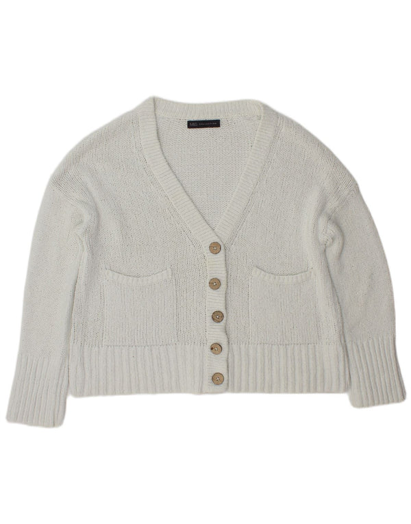 Suéter cardigã feminino Marks & Spencer Reino Unido 14 médio algodão branco