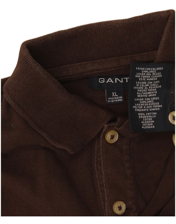 GANT Camisa pólo de manga comprida para meninos 11-12 anos XL algodão marrom