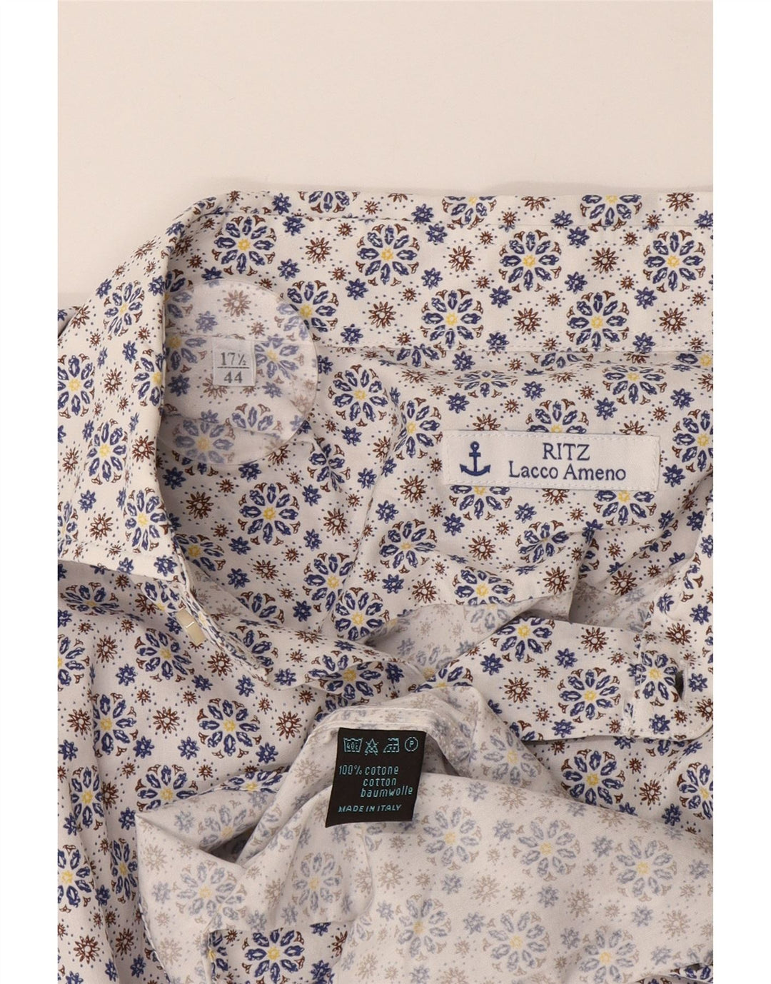 Camisa masculina Ritz tamanho 44 17 1/2 XL algodão floral branco