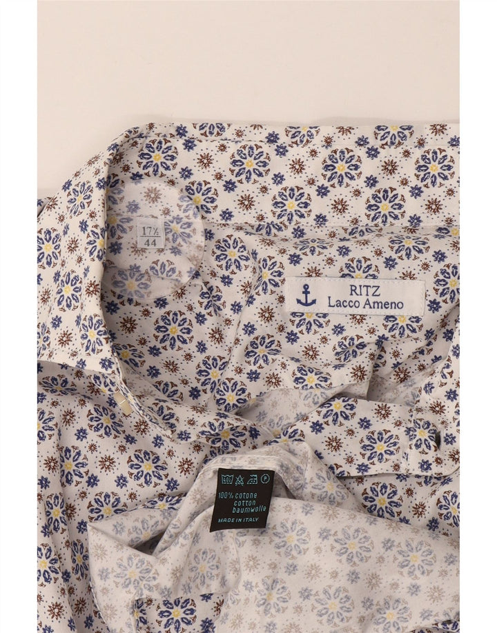 Camisa masculina Ritz tamanho 44 17 1/2 XL algodão floral branco