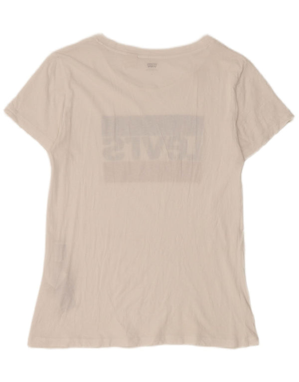 Camiseta feminina Levi's manga curta regular fit gráfica top UK 8 pequena branca