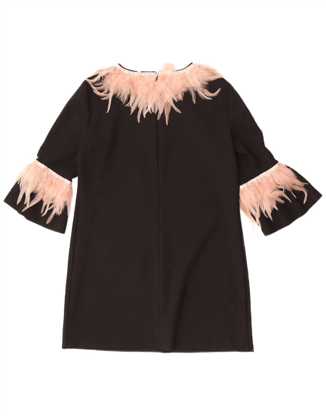 Vestido feminino Zara manga 3/4, Reino Unido 16, grande, preto, poliéster