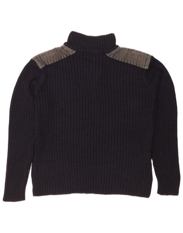 Suéter masculino Pierre Cardin com gola redonda e pequeno bloco colorido azul marinho