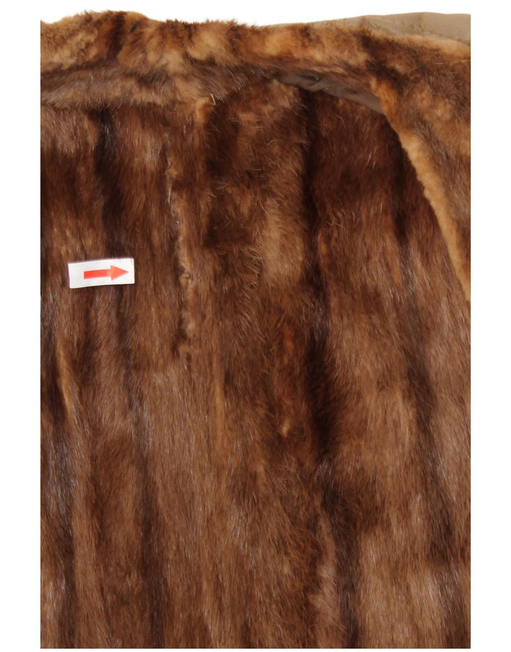 Casaco de couro de pele vintage feminino Reino Unido 16 grande bege