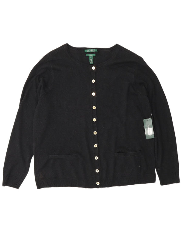 Suéter cardigã feminino Ralph Lauren Reino Unido 18 XL preto seda