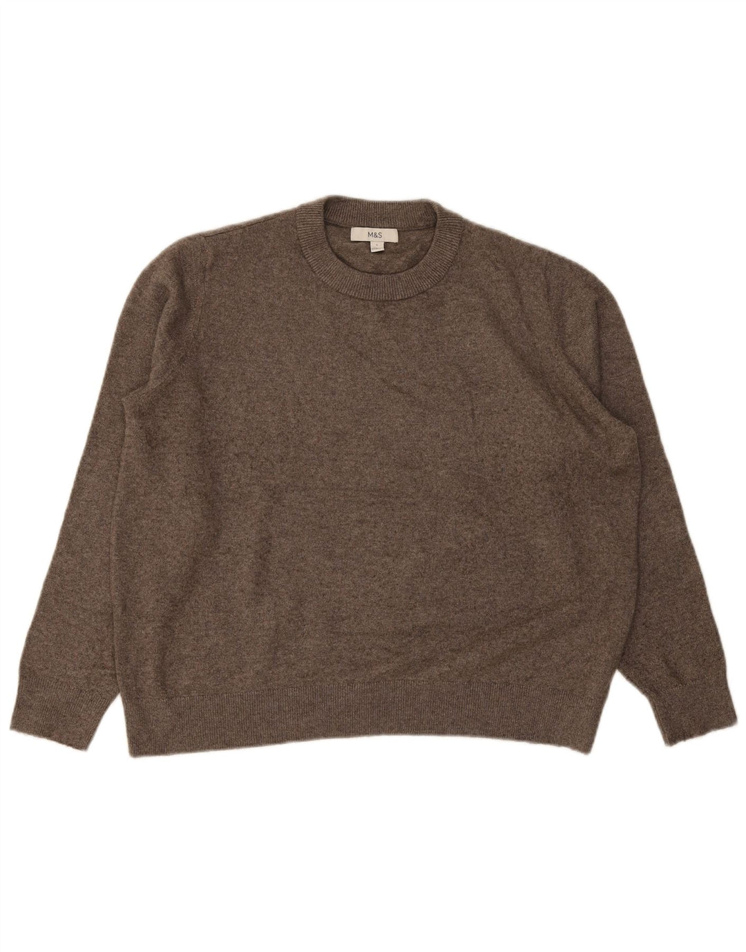 Suéter masculino Marks & Spencer com gola redonda, grande poliéster marrom