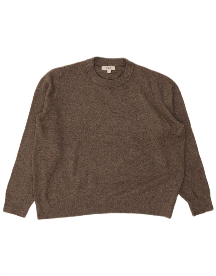 Suéter masculino Marks & Spencer com gola redonda, grande poliéster marrom