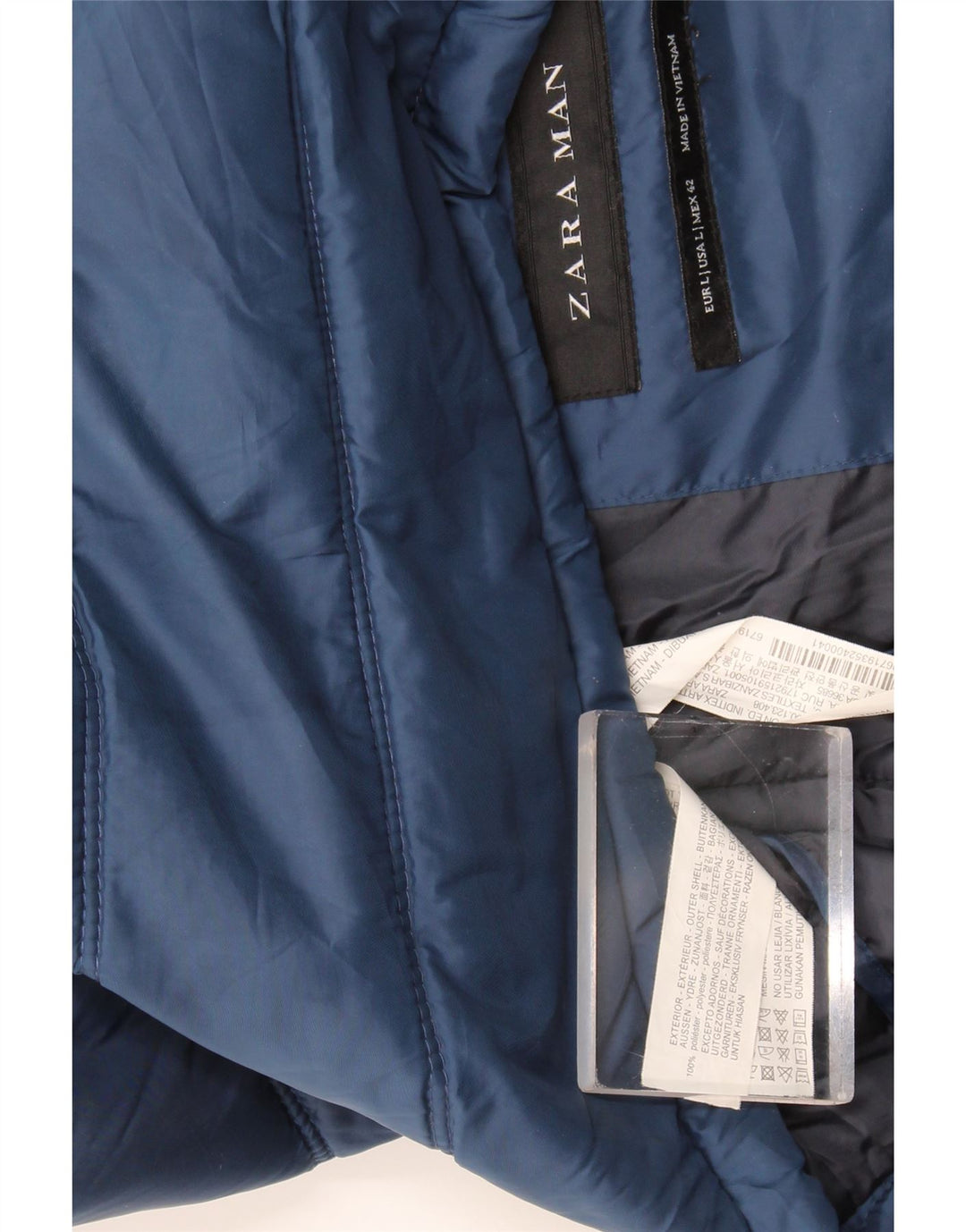 Zara Colete acolchoado masculino UK 42 grande azul poliéster