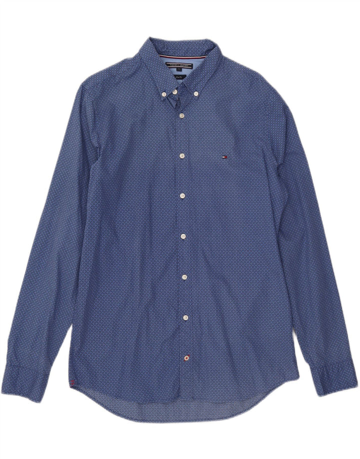 Camisa masculina TOMMY HILFIGER slim fit grande algodão geométrico azul