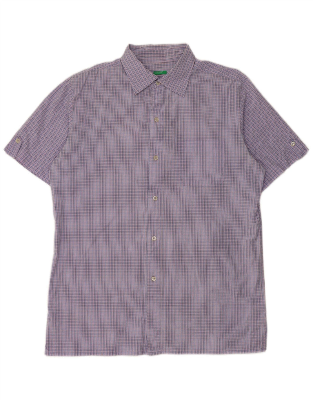 Camisa masculina de manga curta BENETTON 2XL algodão guingão roxo