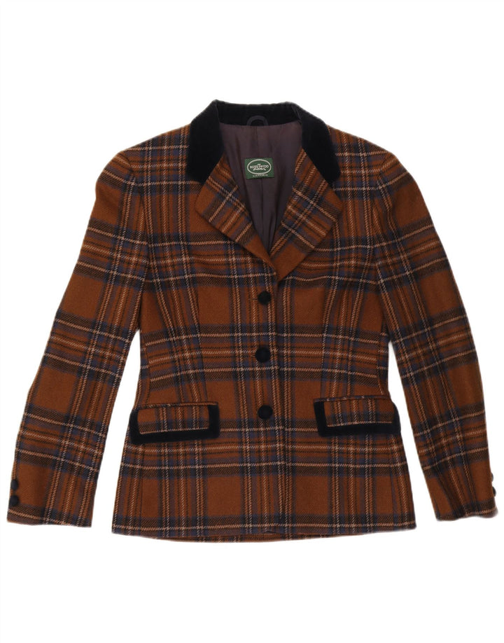 Jaqueta blazer feminina de 3 botões Misstwidd IT 42 lã xadrez marrom médio
