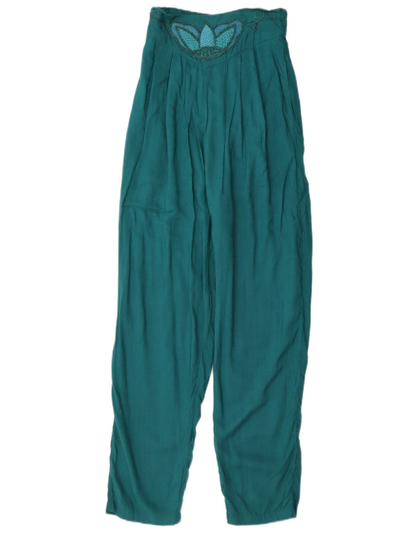 Calça casual feminina vintage de cintura alta com pregas Reino Unido 6 XS W28 L29 azul