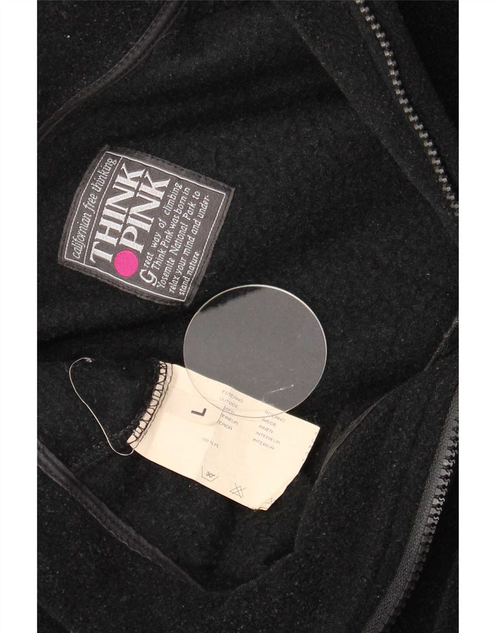 Suéter de lã masculino Think Pink com zíper e gola grande em poliéster preto