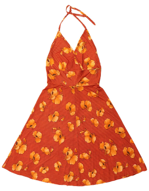 Vestido frente única feminino vintage UK 12 médio floral multicolorido