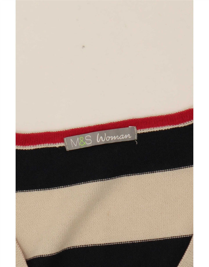 Suéter feminino Marks & Spencer com decote em V UK 12 listrado branco médio