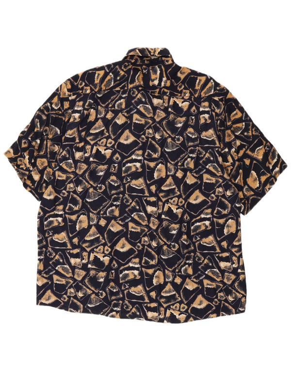 Camisa masculina de manga curta Cotton Club grande viscose geométrica preta